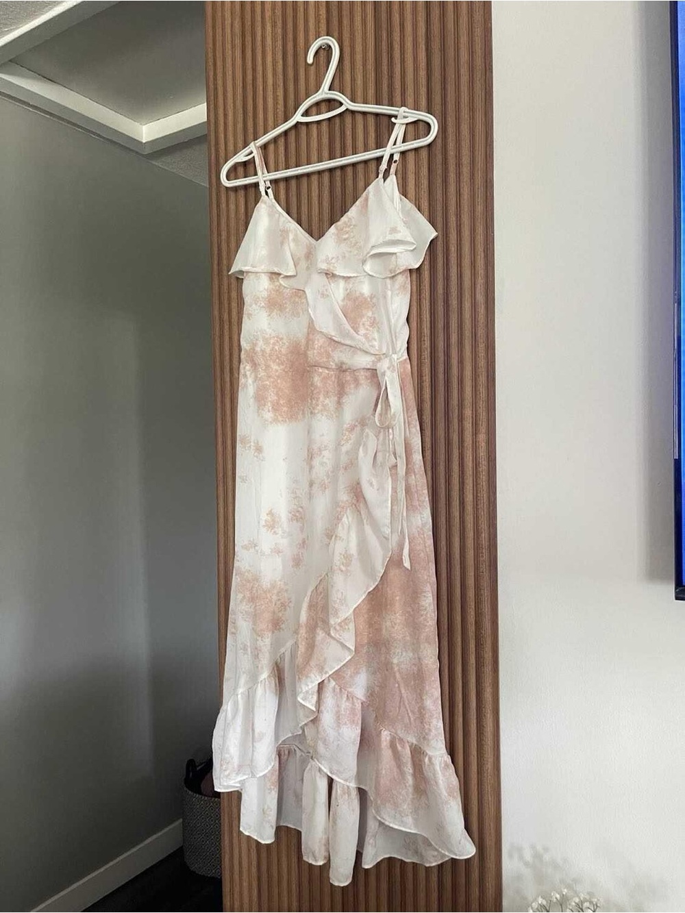 Dex Sleeveless Ruffle Wrap Maxi Dress in Blush White